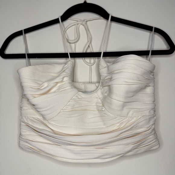 ZARA Blogger’s Favorite Ruched U Halter Cream Summer Dressy Crop Top - Picture 10 of 14